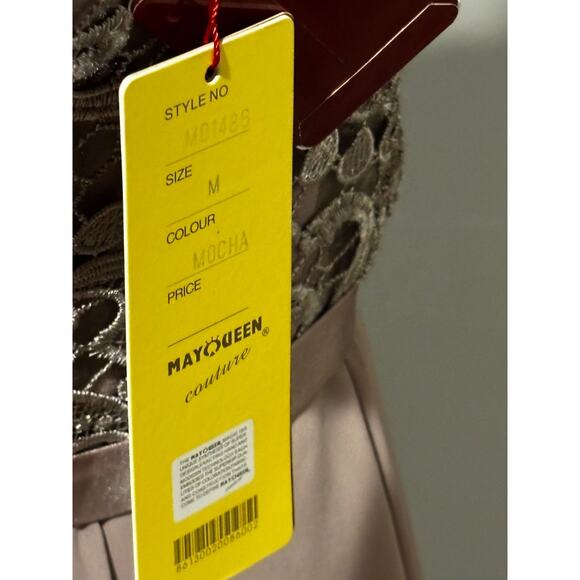 New Lace Chiffon satin A-Line Mocha Formal dress Mother of bride Prom Gala sz M - Picture 6 of 16